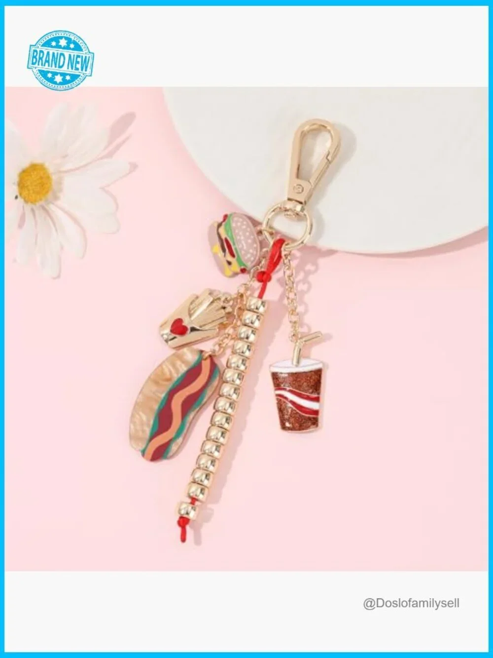 Retro Novelty Keychain Charms Playful Americana Fast Food Travel Purse Accessory